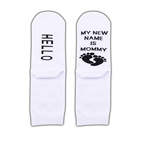 Calcetines de maternidad y parto para mamá embarazada, regalo para mamá embarazada, regalo para saludar mi nuevo nombre es mamá Blanco Calcetines Mommy M