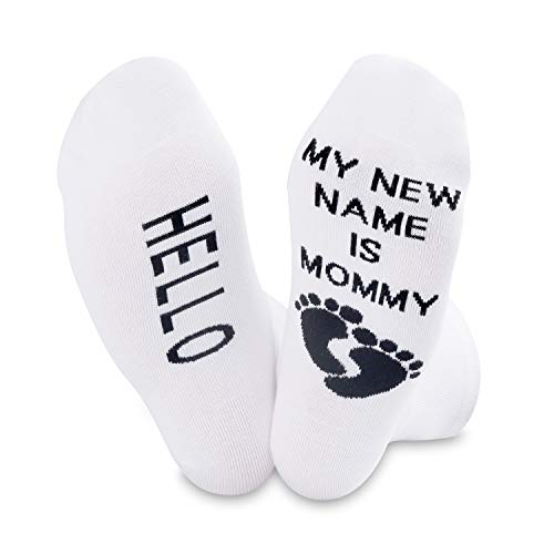 Calcetines de maternidad y parto para mamá embarazada, regalo para mamá embarazada, regalo para saludar mi nuevo nombre es mamá Blanco Calcetines Mommy M