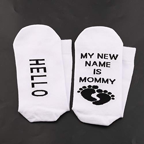 Calcetines de maternidad y parto para mamá embarazada, regalo para mamá embarazada, regalo para saludar mi nuevo nombre es mamá Blanco Calcetines Mommy M