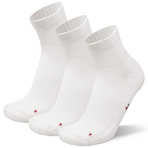 Calcetines de Running para Largas Distancias, para Hombre y Mujer, Acolchados, Transpirables, Calcetines con Compresión de Arco, Anti-Ampollas, Maratón, Negro, Pack de 3 (Blanco, EU 43-47)