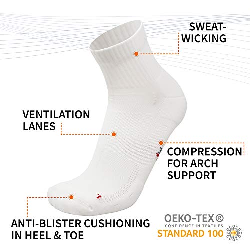 Calcetines de Running para Largas Distancias, para Hombre y Mujer, Acolchados, Transpirables, Calcetines con Compresión de Arco, Anti-Ampollas, Maratón, Negro, Pack de 3 (Blanco, EU 43-47)