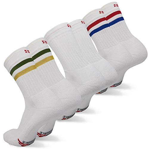 Calcetines de Tenis Performance Crew 3 Pares (Multicolor: 1 x Rayas Rojas/Azules, 1 x Blanco, 1 x Rayas Verdes/Amarillas, EU 43-47)