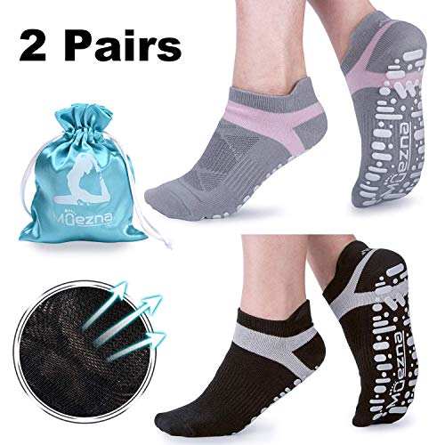 Calcetines Yoga Antideslizante Deporte Mujer Silicona gránulos de Masaje con algodón de Pilates Fitness Gimnasio,Danza (2 Pares)