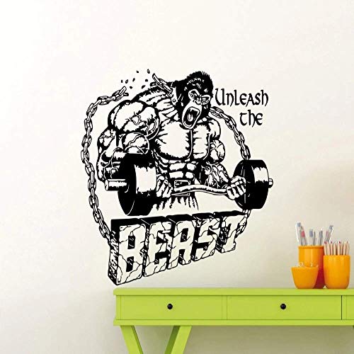 Calcomanía De Pared De Gimnasio Especial Desatar Bestia Fitness Cita Motivacional Etiqueta De Vinilo Home Crossfit Sport Sala De Estar Cartel De Pared 57X57Cm