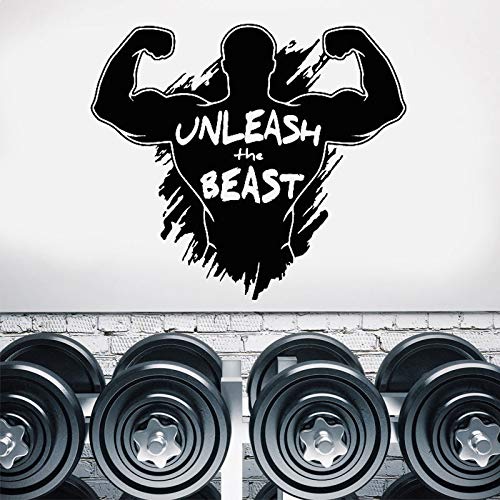 Calcomanía de pared de gimnasio Unleash Beast Fitness cita motivacional vinilo pegatina hogar Crossfit deporte cartel inspirador Mural 57 * 65cm