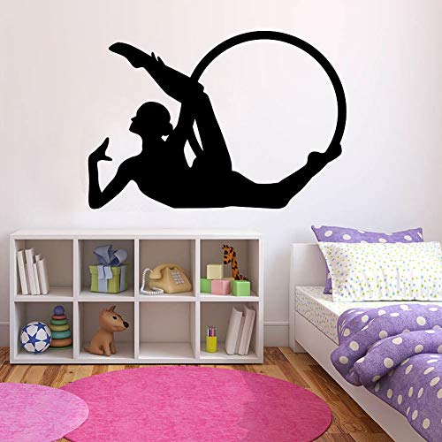 Calcomanías de pared de gimnasia ejercicio físico niña dormitorio gimnasio decoración de interiores puerta ventana vinilo pegatina silueta mural