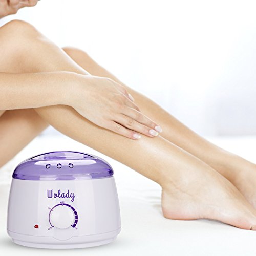 Calentador de Cera de la Aplicación Eléctrica Wolady Kit de Eliminación de Cera Caliente Depilatory Cera 500ml 4 Paquetes Granos de Cera 10 Palillos Madera Casero Spa Cara Brazos Axilas Piernas Bikini