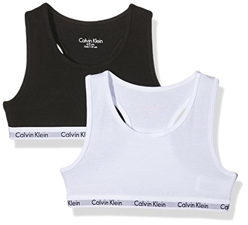 Calvin Klein 2pk Bralette Bóxer, White/Black 908, Large (10-12 años) para Niñas