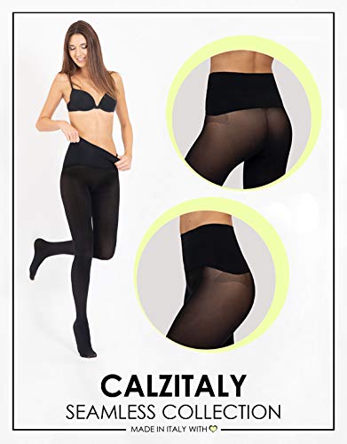 CALZITALY Medias Sin Costuras | Medias Opacas Con Cinturon Confort | Pantys 50 Den | Negro, Azúl Marino | Calcetería Italiana | (S, Negro)