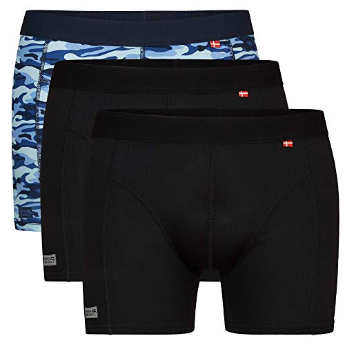 Calzoncillos Bóxers de Deporte para Hombre, Secado Rápido, Transpirable, Resistentes al Olor, Suave, Ligero, Ropa Interior para Deporte, Pack de 3 (Multicolor: 2 x Negro, 1 x Azul Camuflaje, Large)