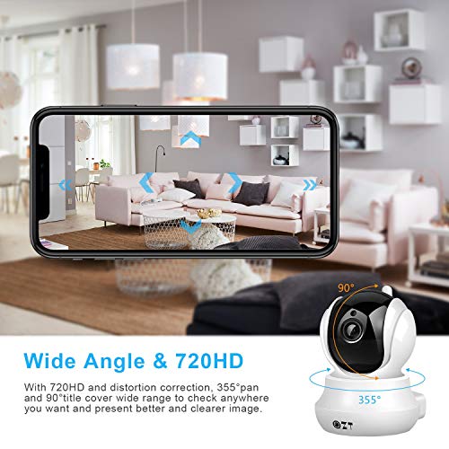 Cámara IP, Cámara de Vigilancia QZT 1080P WiFi con Visión Nocturna, Audio Bidireccional, Giro/Inclinación, Detección de Movimiento, Alarma Email, Cámara de Seguridad