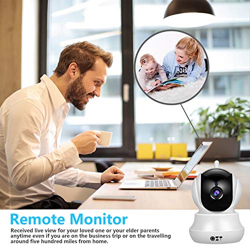 Cámara IP, Cámara de Vigilancia QZT 1080P WiFi con Visión Nocturna, Audio Bidireccional, Giro/Inclinación, Detección de Movimiento, Alarma Email, Cámara de Seguridad