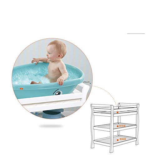Cambiador de madera maciza Estación de cuidado para bebés Mesa de baño para recién nacidos Ambos lados se pueden implementar Mesa de pañales para cuna de masaje táctil Diseño de 4 ruedas blanco