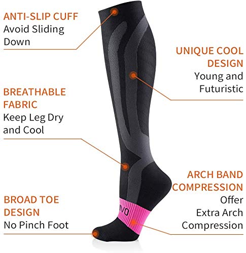 CAMBIVO 2 Pares Medias de Compresion Mujer y Hombre, Calcetines de Compresion para Running, Tendinitis, Fascitis, Deporte, Crossfit, Ciclismo, Futbol, Artritis, Volar, Viajar