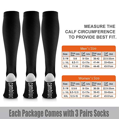 CAMBIVO 3 Pares Medias de Compresion Mujer y Hombre, Calcetines de Compresión para Running, Crossfit, Deporte, Ciclismo, Futbol, Enfermera, Volar