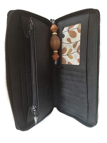 CAMINATTA Billetero De Mujer Negro Monedero Interior Tarjetero Cierre Cremallera Cartera Gran Capacidad Bolso Mano Etnico Original Cuero PU Sintético 10x19x2 (Negro)