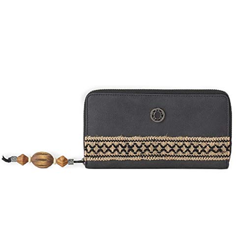 CAMINATTA Billetero De Mujer Negro Monedero Interior Tarjetero Cierre Cremallera Cartera Gran Capacidad Bolso Mano Etnico Original Cuero PU Sintético 10x19x2 (Negro)