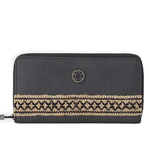 CAMINATTA Billetero De Mujer Negro Monedero Interior Tarjetero Cierre Cremallera Cartera Gran Capacidad Bolso Mano Etnico Original Cuero PU Sintético 10x19x2 (Negro)