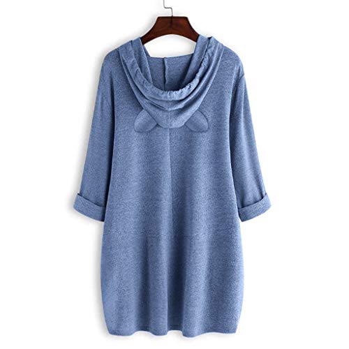 Camisa de Bolsillo con Estampado de Orejas de Gato de Manga Larga con Capucha Informal para Mujer Blusa Superior Irregular Sudaderas con Capucha Mujer Deportivas Blusa Nuevo OtoñO