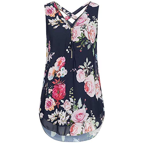 Camisa de Mujer Elegante con Estampado de Flores y Cremallera en la Parte Superior Gasa Talla Grande Camisas Talla Grande Sexy Cuello en V Moda Blusa riou