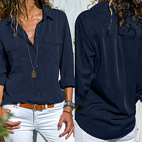 Camisas Mujer Tallas Grandes,ZODOF Moda Camiseta sólida Mujer chifón Blusas de Oficina de Manga Larga Lisa de Mujer Elegantes de Vestir Fiesta Camisetas Chica