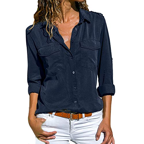 Camisas Mujer Tallas Grandes,ZODOF Moda Camiseta sólida Mujer chifón Blusas de Oficina de Manga Larga Lisa de Mujer Elegantes de Vestir Fiesta Camisetas Chica