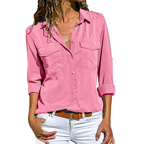 Camisas Mujer Tallas Grandes,ZODOF Moda Camiseta sólida Mujer chifón Blusas de Oficina de Manga Larga Lisa de Mujer Elegantes de Vestir Fiesta Camisetas Chica