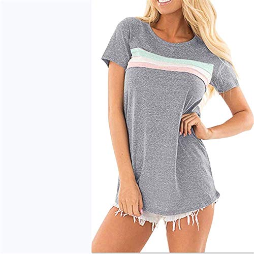 Camiseta A Rayas De Verano para Mujer, Cuello Redondo Cosido De Estilo Casual, Manga Corta, Tops De Mujer Sencillos Y Cómodos.