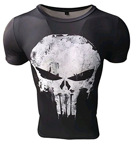 Camiseta compresiva Hombre de Licra para Deporte. Manga Corta ceñida de Licra. (Castigador) - XL