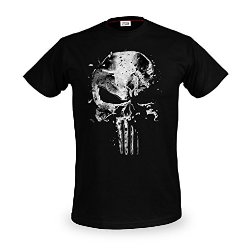 Camiseta de algodón con diseño de calavera de Punisher por Elbenwald, color negro, hombre, negro, medium