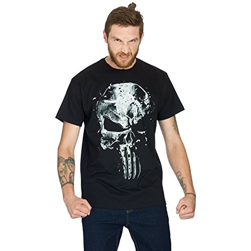 Camiseta de algodón con diseño de calavera de Punisher por Elbenwald, color negro, hombre, negro, medium