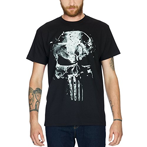 Camiseta de algodón con diseño de calavera de Punisher por Elbenwald, color negro, hombre, negro, medium