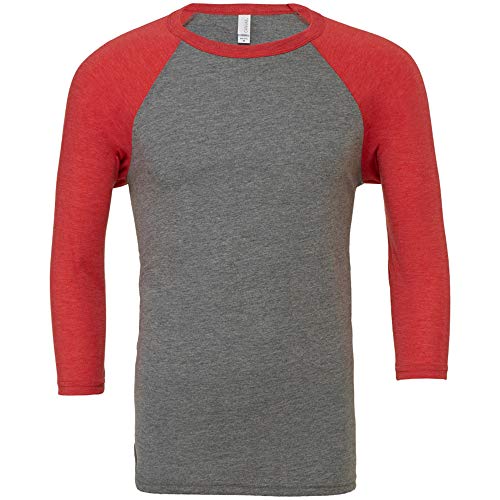 Camiseta de béisbol para hombre con manga de 3/4 Gris Grey/Light Red Triblend Large