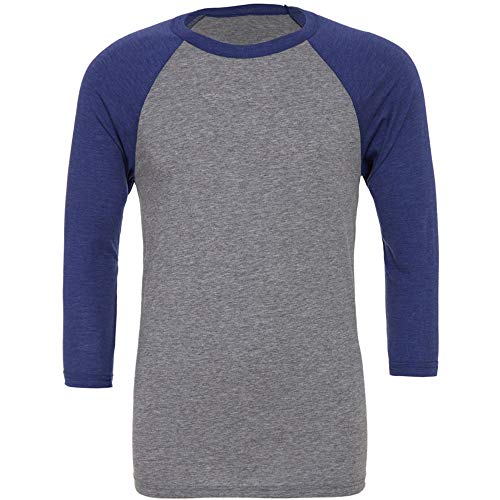 Camiseta de béisbol para hombre con manga de 3/4 Gris Grey/Light Red Triblend Large