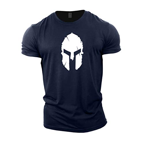 Camiseta de culturismo Gymtier para hombre con dibujo de casco espartano para entrenamiento en gimnasio Azul azul marino M