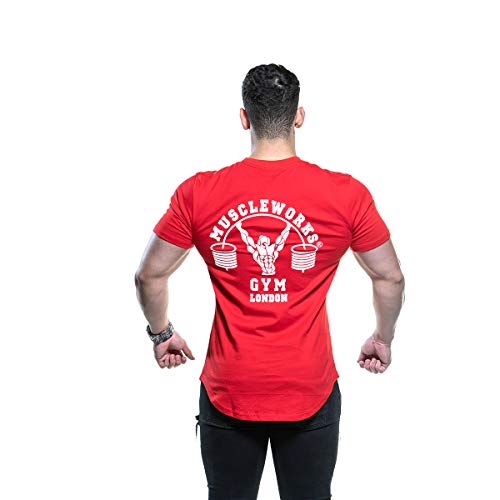 Camiseta de gimnasia para hombre, culturismo, crossfit, MMA, parte superior de entrenamiento – camiseta de ajuste muscular (mediano, rojo MW)