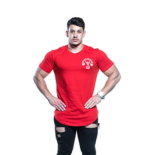 Camiseta de gimnasia para hombre, culturismo, crossfit, MMA, parte superior de entrenamiento – camiseta de ajuste muscular (mediano, rojo MW)