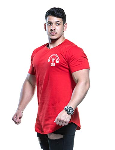 Camiseta de gimnasia para hombre, culturismo, crossfit, MMA, parte superior de entrenamiento – camiseta de ajuste muscular (mediano, rojo MW)