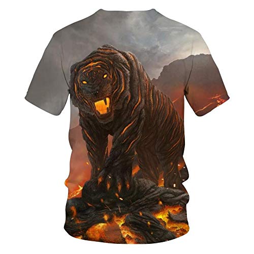 Camiseta De Hombre 3D Magma Demonio Estampado Divertido Animal PatróN Moda Casual Cuello Redondo Camiseta Verano Novedad Halloween Camisa-XXL