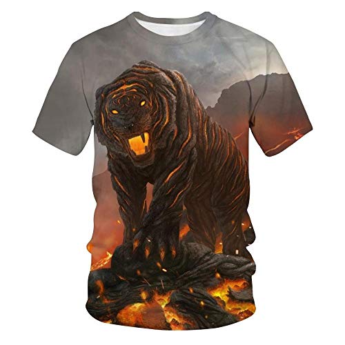 Camiseta De Hombre 3D Magma Demonio Estampado Divertido Animal PatróN Moda Casual Cuello Redondo Camiseta Verano Novedad Halloween Camisa-XXL