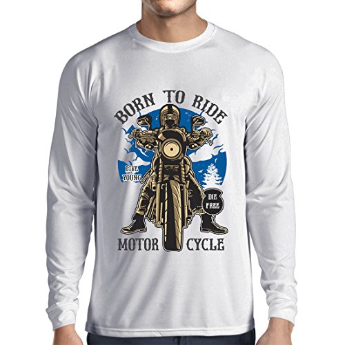 Camiseta de Manga Larga para Hombre Live Young - Die Free - Nacido para Montar en Moto, Ideas de Regalos para Ciclistas, Lemas inspiradores (XXX-Large Blanco Multicolor)