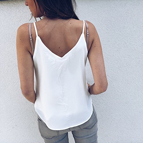 Camiseta de Tirantes para Mujer，riou Chaleco de Color sólido con Cuello en v de Las Mujeres con Volantes Sexy Honda sin Tirantes sin Tirantes de Verano Blusa Crop Tops