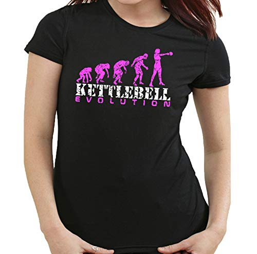 Camiseta deportiva con diseño de la evolución de la pesa rusa, para mujeres, para gimnasio y fitness, Fluorescent Pink/white print, Small