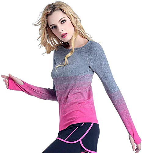 Camiseta deportiva de manga larga para mujer, para entrenar, para el gimnasio Rosa L