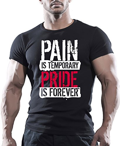 Camiseta deportiva para hombre con texto en inglés "Pain is temporary, pride is forever" Negro negro Large