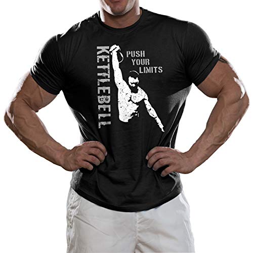 Camiseta Kettlebell Push Your Limits Girevik Sports Training Fitness Gym Negro Negro S