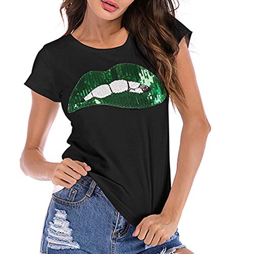 Camiseta Mujer Manga Corta Verano Mujer Cuello Redondo Impreso Top De AlgodóN Suelto