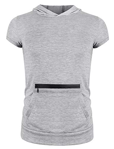 Camiseta para hombre con capucha sin mangas para gimnasios para hombre con bolsillos gris L