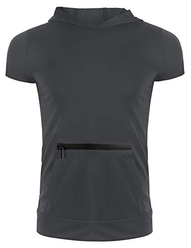 Camiseta para hombre con capucha sin mangas para gimnasios para hombre con bolsillos gris oscuro L