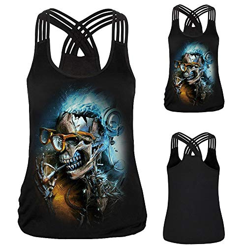 Camiseta para Mujeres, Camiseta sin Mangas con Impresión Calavera Chaleco Casual Atractivo Verano para Chicas Mujeres-URIBAKY …